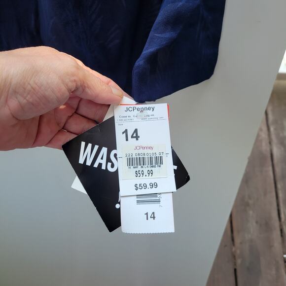 R & K Original Pant Suit Women 14 Two Piece Set Button Navy Velvet Pull On Pants - Picture 5 of 13